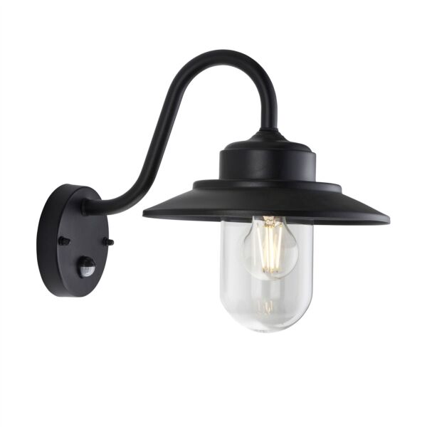 Endon Lighting - Thornton - 120556 - Black Clear Glass IP44 Outdoor Sensor Wall Light