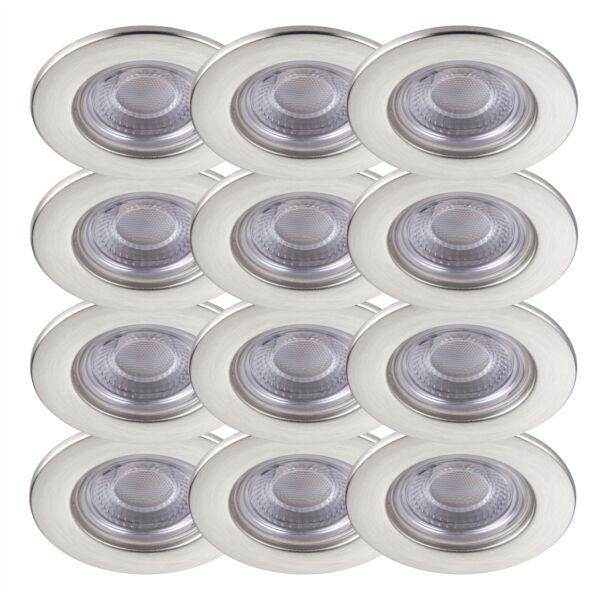 Set of 12 Satin Nickel Fire Rated 6W LED 3000K Recessed Downlights