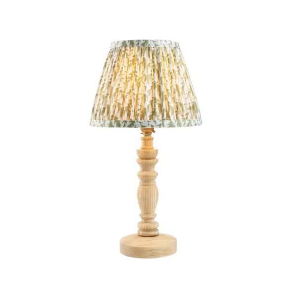 Endon Lighting - Bibury & Leaf 20cm - 114285 - Ash Wood Aged Brass Green Table Lamp With Shade