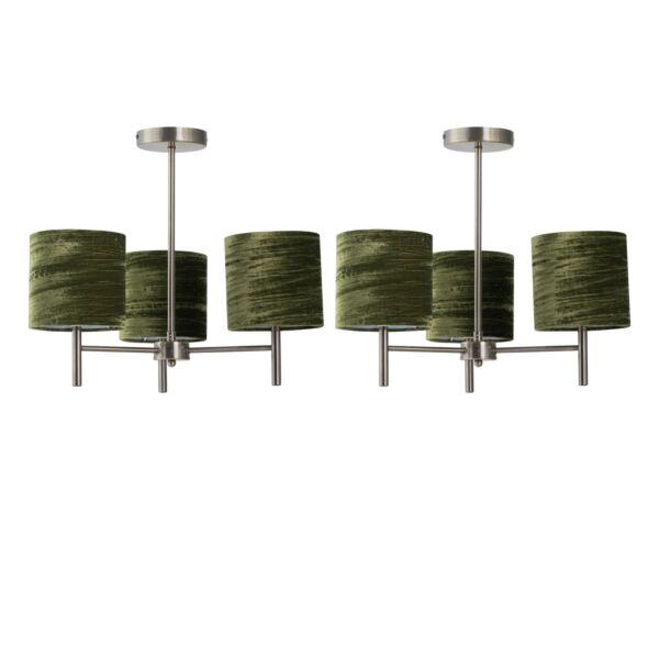 Set of 2 Brea - Antique Brass Light Fittings with Green Velvet Shades