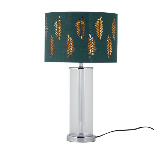 Aura - Chrome Table Lamp with Green Fern Cut Out Silver Inner Shade