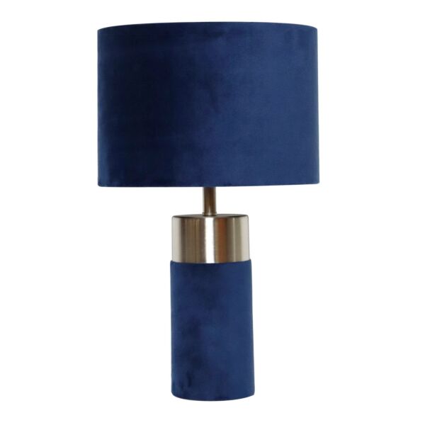 Navy Blue Velvet with Satin Chrome Detail Table Lamp