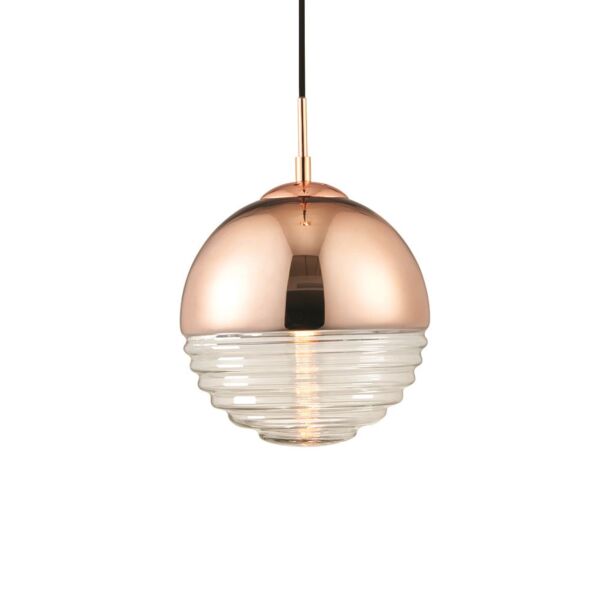 Endon Lighting - Paloma - 68956 - Copper Clear Ribbed Glass Ceiling Pendant Light