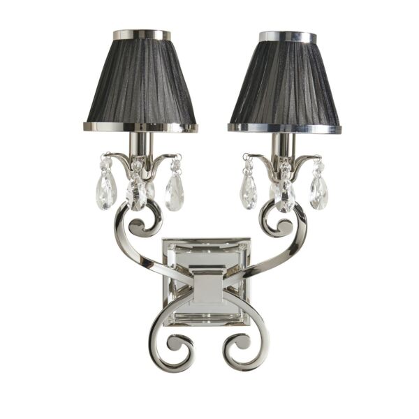 Interiors 1900 - Oksana - 63533 - Nickel Clear Crystal Glass Black Pleated 2 Light Wall Light