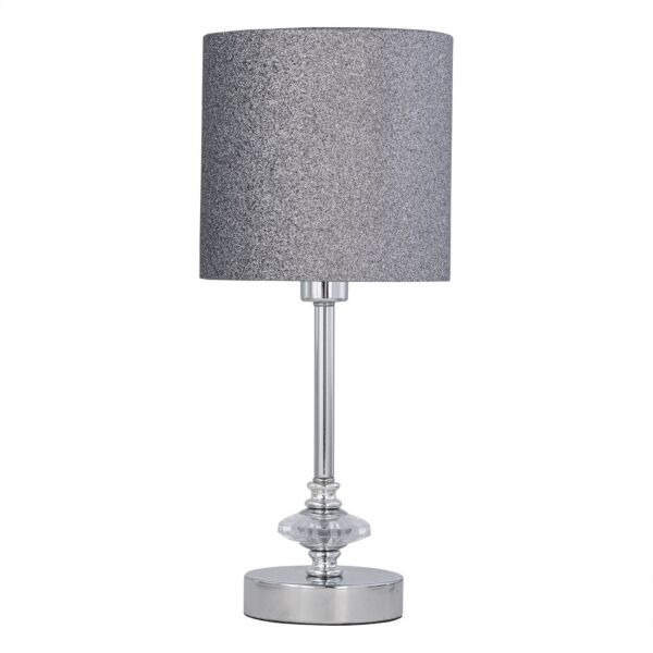 Chrome Jewelled Table Lamp with Silver Glitter Shade