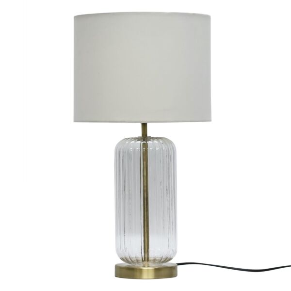 Walpole - Clear Fluted Glass and Antique Brass 49cm Table Lamp with Ivory Fabric Shade