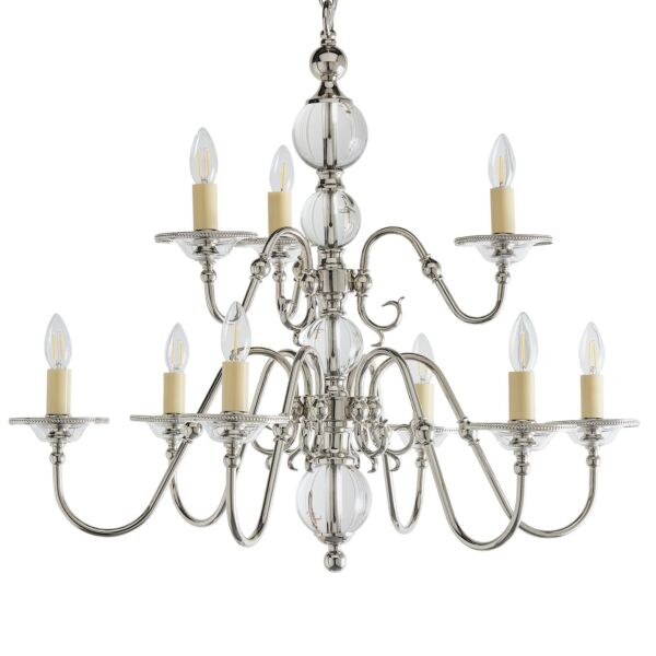 Interiors 1900 - Tilburg - CA20P9N - Nickel Clear Crystal Glass 9 Light Chandelier