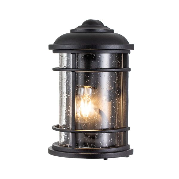 Feiss Lighting - Lighthouse - FE-LIGHTHOUSE-7-BLK - Black Clear Seeded Glass IP44 Outdoor Half Lantern Wall Light