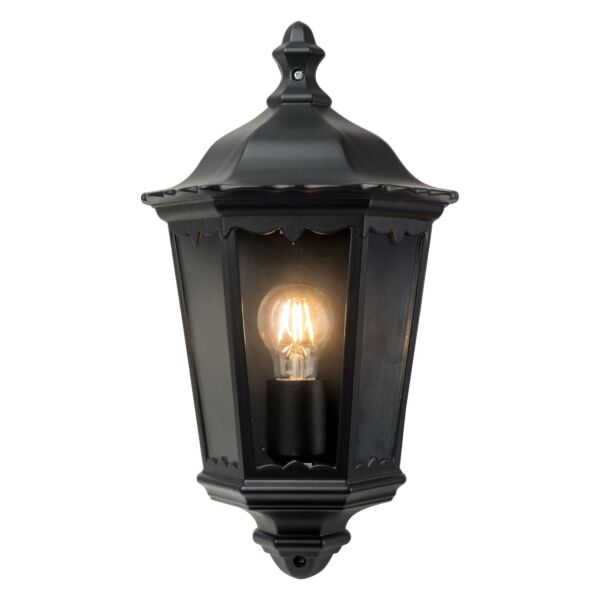 Sienna - Black with Clear Glass IP44 Outdoor Half Lantern Wall Light