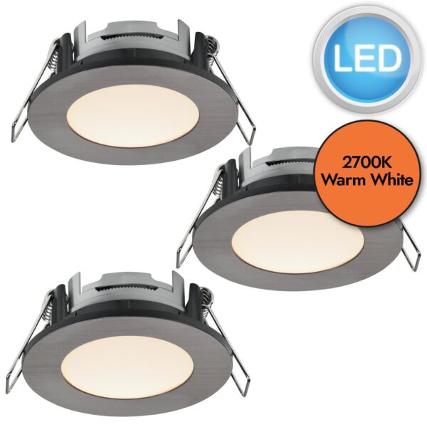 Nordlux - Set of 3 Leonis - 49160155 - LED Brushed Nickel White IP65 Bathroom Recessed Ceiling Downlights