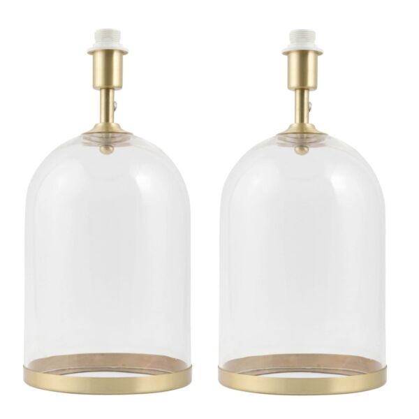 Pair of Large Satin Brass and Glass Cloche Table Lamp Bases