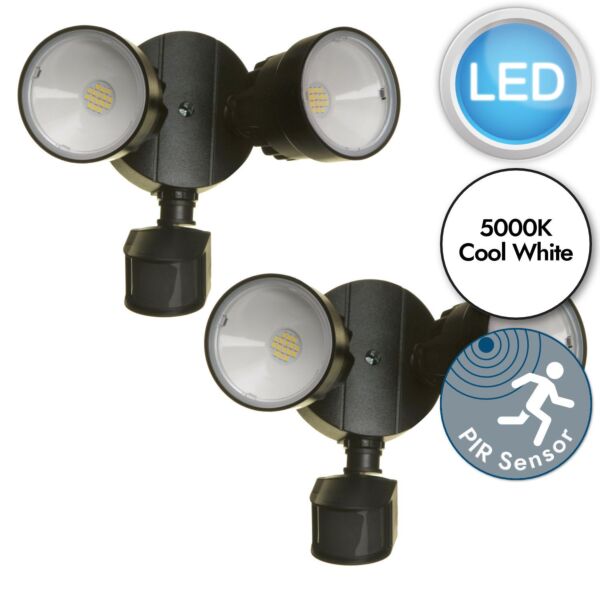 Set of 2 Shrimp - LED Black Clear 2 Light IP54 Outdoor Sensor Floodlights