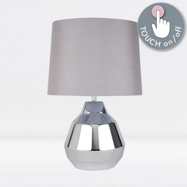 Polished Chrome 39cm Touch Lamp with Grey Shade