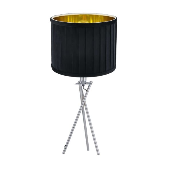 Sundance - Chrome Tripod Table Lamp with Black Pleated Velvet Shade