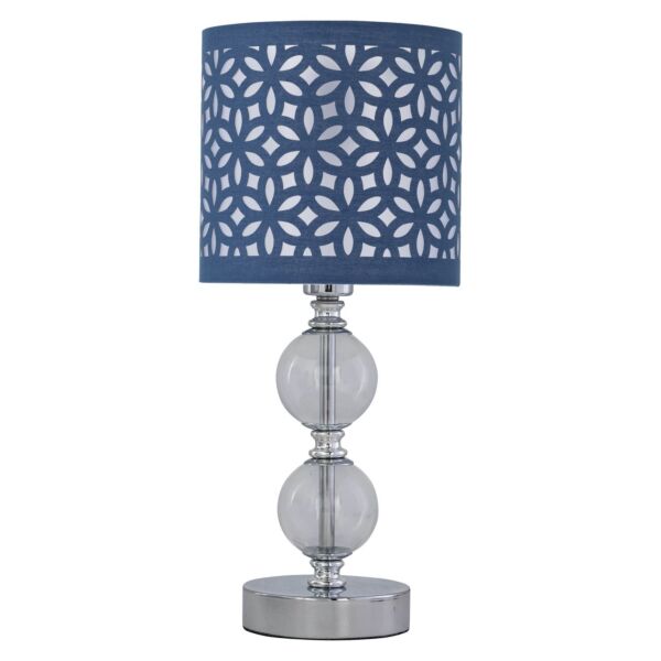 Chrome Two Ball Table Lamp with Navy Blue Cut Out Shade