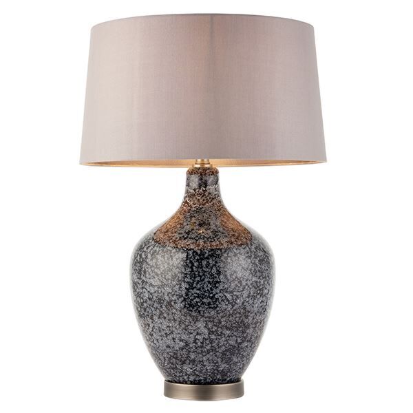 Endon Lighting - Ilsa - 79842 - Nickel Grey Glass Mink Table Lamp With Shade