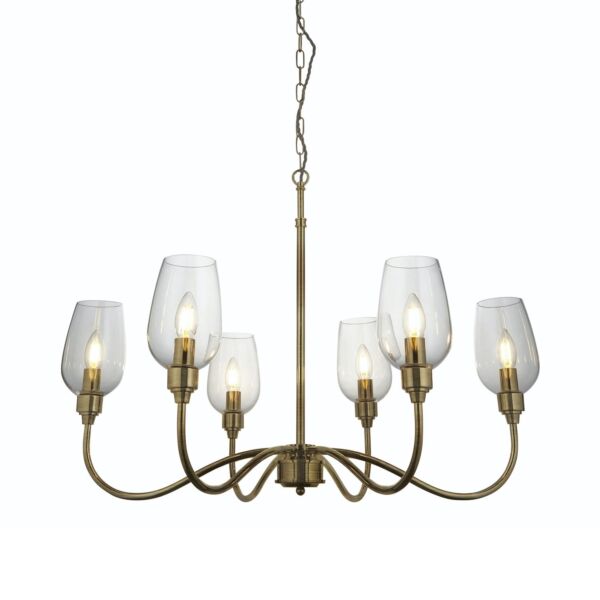 Frye - Antique Brass Clear Glass 6 Light Ceiling Pendant Light