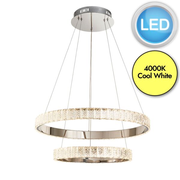 Endon Lighting - Celeste - 78701 - LED Chrome Clear Crystal Glass 2 Light Ceiling Pendant Light