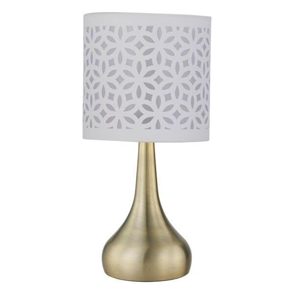 Romana - Antique Brass Touch Table Lamp with White Laser Cut Shade