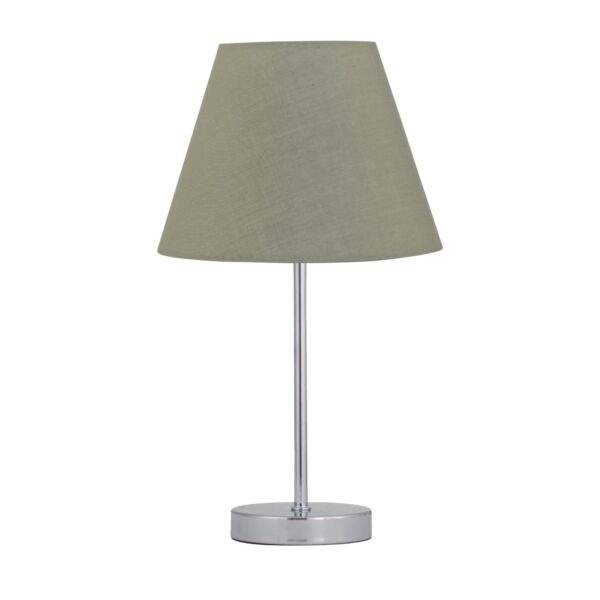 Chrome Stick Table Lamp with Sage Green Fabric Shade