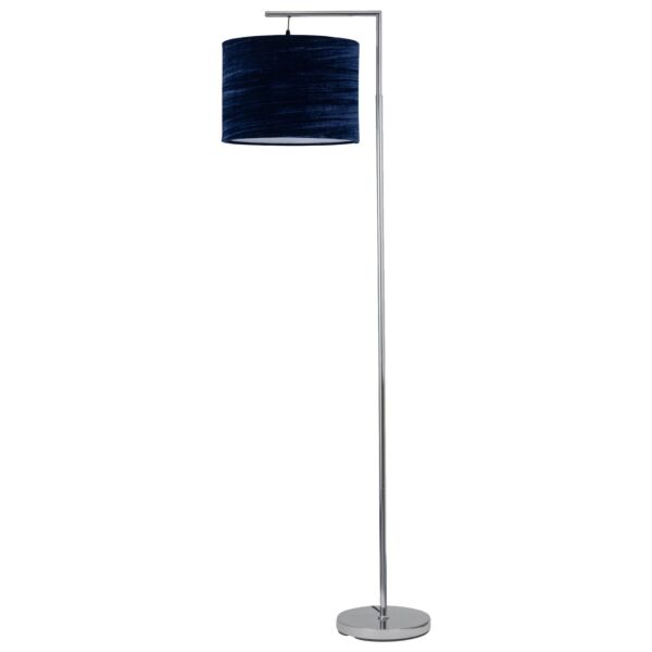 Chrome Angled Floor Lamp with Navy Blue Crushed Velvet Shade