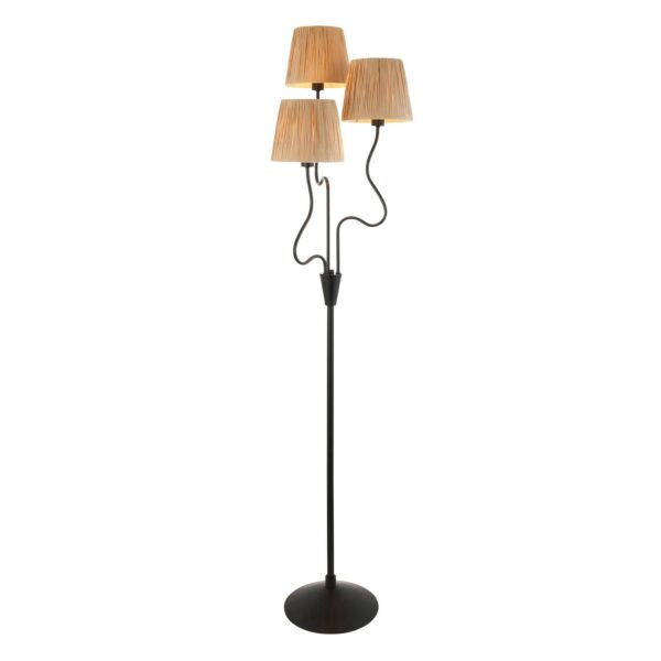 Endon Lighting - Wriggle - 114221 - Black Natural Raffia 3 Light Floor Lamp