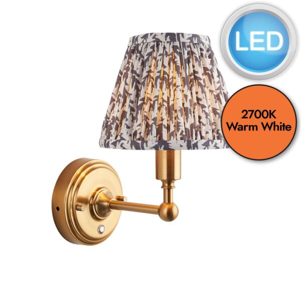 Endon Lighting - Burley Rechargeable & Leaf 16cm - 114814 - LED Aged Brass Grey Touch Wall Light