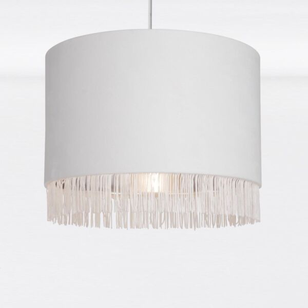 Off White Velvet With Chrome Inner Tassled Light Shade