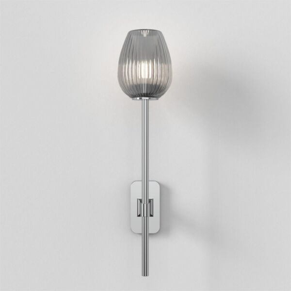 Astro Lighting - Tacoma Single Grande 1429003 & 5036008 - IP44 Polished Chrome Wall Light with Smoked Ribbed Tulip Glass Shade