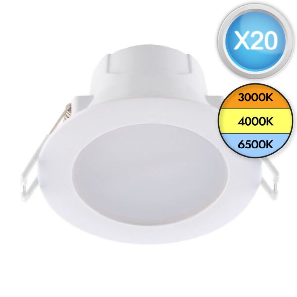 Set of 20 CCT LED Bathroom Downlights - White IP44 Recessed Downlights