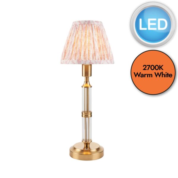 Endon Lighting - Morton Rechargeable & Leaf 16cm - 114840 - LED Aged Brass Peach Touch Table Lamp With Shade