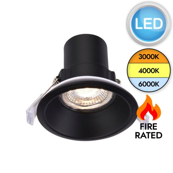 Saxby Lighting - ShieldECO CCT - 101343 - LED Black Clear IP65 Anti Glare Bathroom Recessed Fire Rated Ceiling Downlight