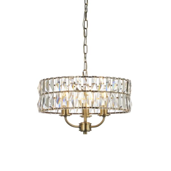 Endon Lighting - Clifton - 106243 - Antique Brass Clear Crystal Glass 3 Light Ceiling Pendant Light