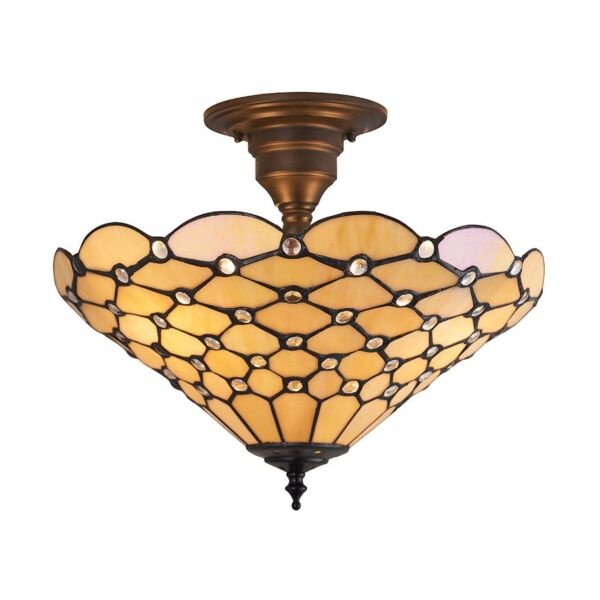 Interiors 1900 - Pearl - 64300 - Dark Bronze Tiffany Glass 3 Light Flush Ceiling Light