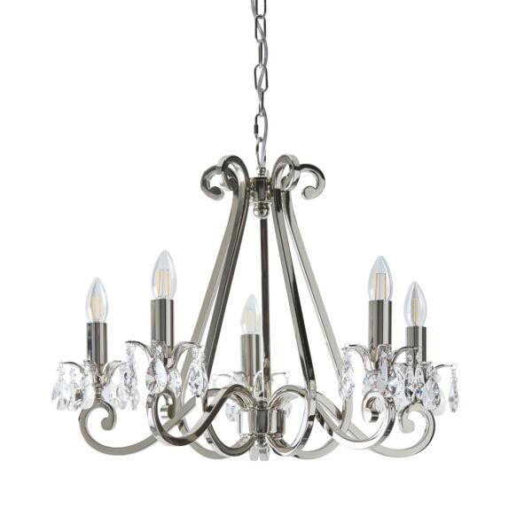 Interiors 1900 - Oksana - UL1P5N - Nickel Clear Crystal Glass 5 Light Chandelier