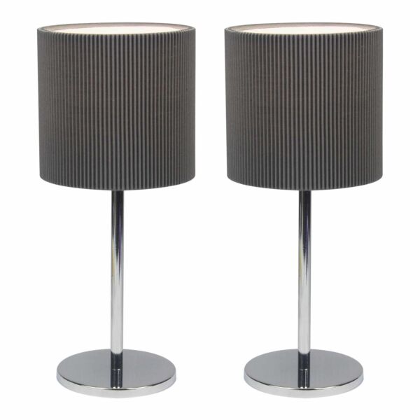 Lara - Set of 2 Chrome 32cm Lamps With Grey Pleated Shades