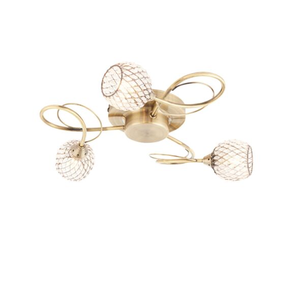 Endon Lighting - Aherne - 73758 - Antique Brass Clear Glass 3 Light Flush Ceiling Light
