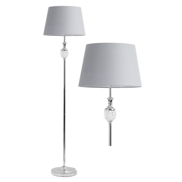 Polished Chrome with Moulded Glass Detail Floor Lamp with Grey Shade