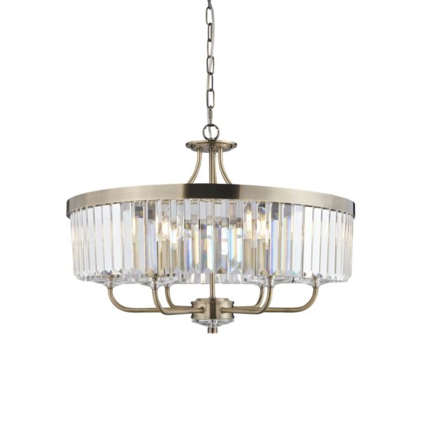 Streisand - Antique Brass Clear Cut Glass 6 Light Ceiling Pendant Light