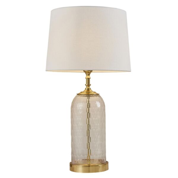 Endon Lighting - Wistow - 91213 - Solid Brass Clear Crystal Glass Vintage White Table Lamp With Shade