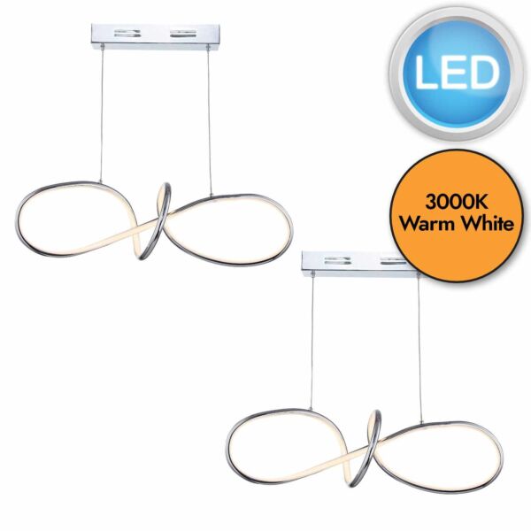 Set of 2 Trinity - Curved Arms LED Semi Flush Ceiling Lights