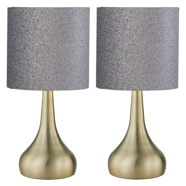 Set of 2 Romana - Antique Brass Touch Table Lamps Glitter Shade