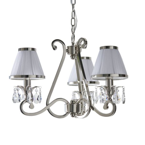 Interiors 1900 - Oksana - 63514 - Nickel Clear Crystal Glass White Pleated 3 Light Chandelier