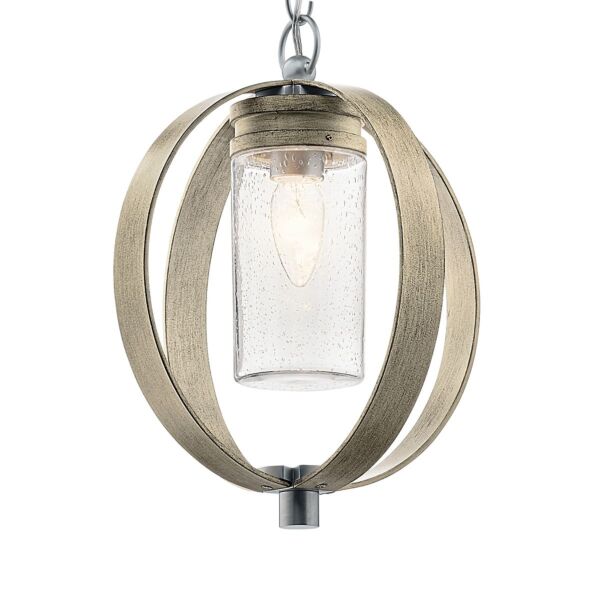 Kichler Lighting - Grand Bank - KL-GRAND-BANK-P-DAG - Distressed Grey Clear Seeded Glass IP44 Outdoor Ceiling Pendant Light