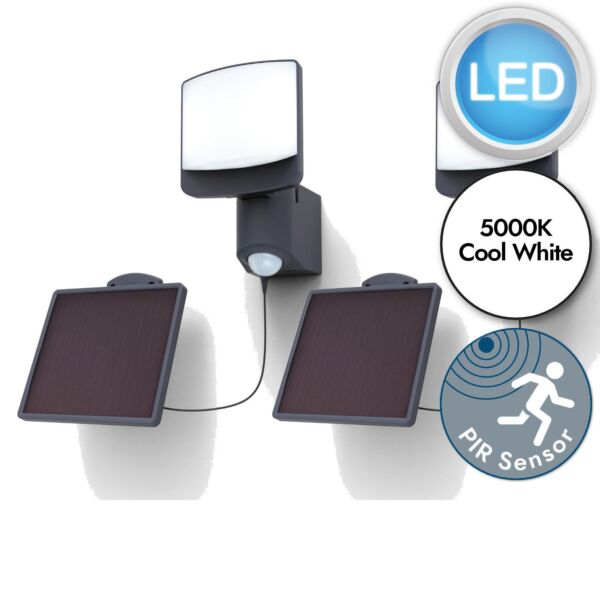 Set of 2 Sunshine - 7W LED Grey Opal IP54 Solar Outdoor Sensor Floodlights