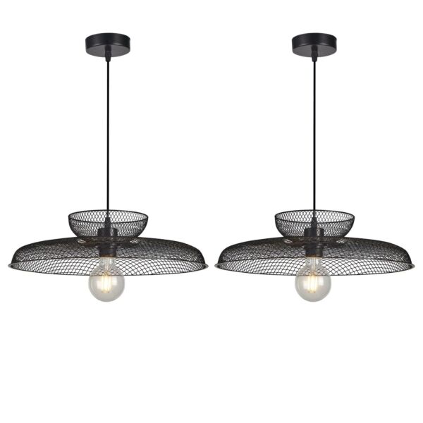 Set of 2 Cassidy - Two Tier Black Mesh Ceiling Pendant Lights