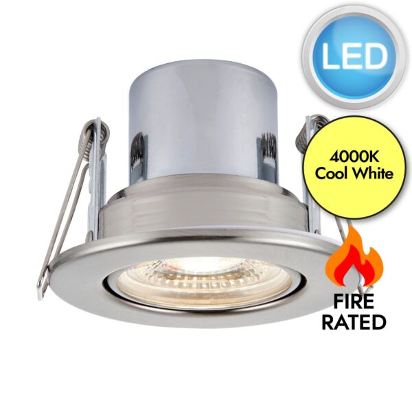 Saxby Lighting - ShieldECO 800 - 78523 - LED Satin Nickel Clear 4000k Tilt Recessed Fire Rated Ceiling Downlight