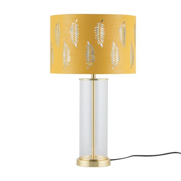 Aura - Satin Brass Table Lamp with Ochre Fern Cut Out Silver Shade