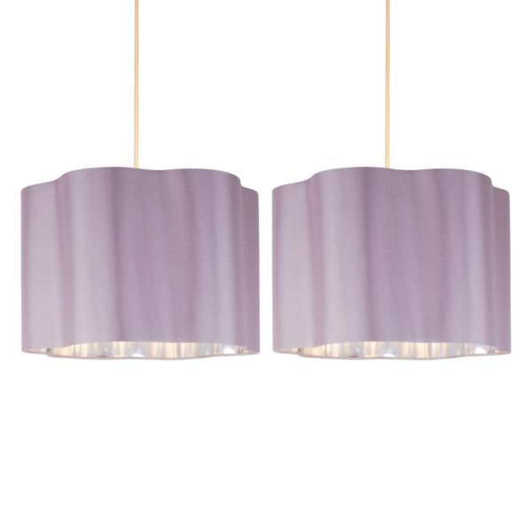 Set of 2 Blush Pink with Chrome Inner Scalloped Pendant Shades