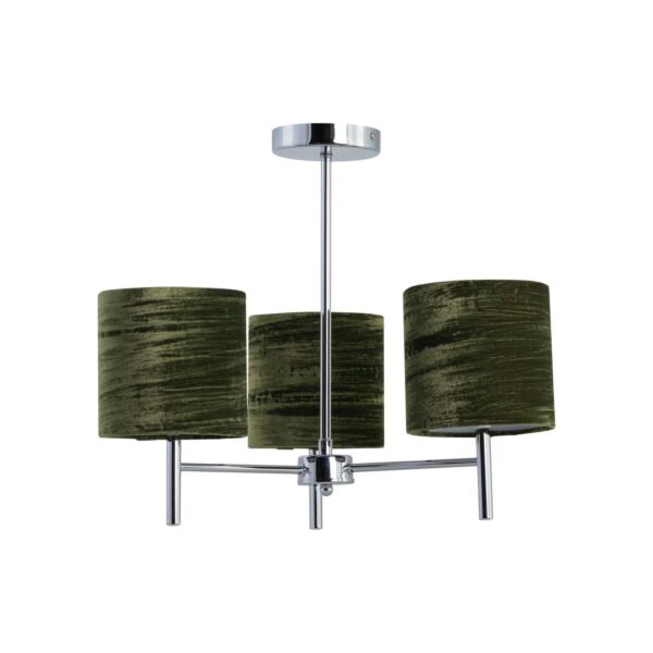 Brea - Chrome 3 Light Fitting with Green Crushed Velvet Shades